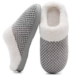 Mabove Hausschuhe Damen Winter Wärme Bequem Plüsch Pantoffeln Indoor Home rutschfeste Kuschelig Weite Leicht Slippers（Grau.XMT,36/37 EU von Mabove