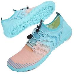 Mabove Strandschuhe Wasserschuhe Damen Schnell Trocknen Surfschuhe Schwimmschuhe Aquaschuhe Badeschuhe Barfussschuhe (Pink Blau V011,40 EU) von Mabove