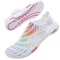 Mabove Strandschuhe Wasserschuhe Damen Schnell Trocknen Surfschuhe Schwimmschuhe Aquaschuhe Badeschuhe Barfussschuhe (Regenbogen XZB03,42 EU) von Mabove