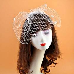 Vinrage Eleganter Hochzeits-Fascinator für Damen, Fischnetz-Schleier, großes Loch, kleines Plüsch-Haarstyling-Zubehör für Damen, Samt-Haargummis für Haarband, Bobby-Haarnadeln, Haarbänder für Damen von Mabta