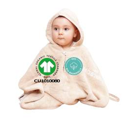 Mabyen Baby Kapuzen Bademantel | Baby Poncho -100% Bio-Baumwolle - OEKO-TEX zertifiziert - bis 3 Jahre geeignet - Babyhandtuch mit Kapuze - 50x70 cm - Farbe beige von Mabyen