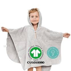 Mabyen Baby Kapuzen Bademantel | Baby Poncho mit Kapuze -100% Bio-Baumwolle - OEKOTEX zertifiziert - Babys und Kinder bis 3 Jahre geeignet - Babyhandtuch mit Kapuze - 50x70 cm - hellgrau/grau von Mabyen