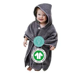 Mabyen Baby Kapuzen Bademantel | Baby Poncho mit Kapuze - aus 100% Bio-Baumwolle - OEKOTEX zertifiziert - Poncho bis 3 Jahre geeignet - Babyhandtuch mit Kapuze - 50x70 cm - dunkelgrau von Mabyen