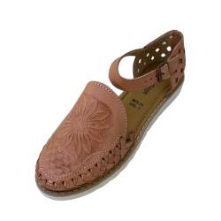 Macarena Collection Huarache-Sandalen für Damen, buntes Leder, mexikanischer Stil, Farbe: Hellbraun, Sonnenblume, gestanzt, 040, Hellbraun, 38 EU von Macarena Collection