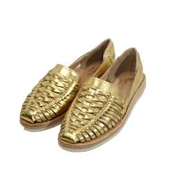 Macarena Collection Sandalen für Damen, Huarache-Sandale, buntes Leder, mexikanischer Stil, Farbe: Gold, 3050, flach, Gold, 39 EU von Macarena Collection