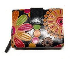 Macha Ethno-Leder-Brieftasche im indischen Stil, Schwarz 02, 12cm sur 10cm, Retro von Macha