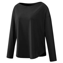 Damen Langarm Shirts Lose Bluse Sportshirt Yoga Wear Fitness Laufshirt Tops(Schwarz,XXL) von Machbaby