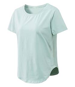Damen Sport Fitness T-Shirt Rundhals Kurzarmshirt Stretch Laufshirt Sommer Oberteil Casual Yoga Bluse Tops(Hellblau,XXL) von Machbaby