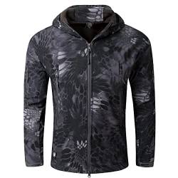 Herren Softshelljacke Taktische Feldjack Fleecefutter Wasserdicht Warme Outdoorjacke Winter Armeejacke Windbreaker Jacke mit Kapuze(S,Tarnung schwarz) von Machbaby