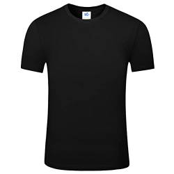 Herren T-Shirt aus 100% Baumwolle Oberteil Einfarbige Atmungsaktiv Sport Shirt Kurzarmshirt Laufshirt(Schwarz,2XL) von Machbaby
