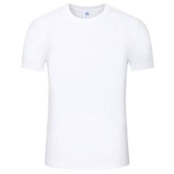 Herren T-Shirt aus 100% Baumwolle Oberteil Einfarbige Atmungsaktiv Sport Shirt Kurzarmshirt Laufshirt(Weiß,L) von Machbaby