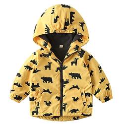 Jungen Mädchen Windbreaker Jacke Kapuzenjacke mit Fleecefütterung Cartoon Aufdruck Winddicht Wasserabweisend Übergangsjacke Outdoorjacke(Gelb,4-5Jahre) von Machbaby