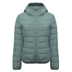 Machbaby Damen Jacke Leichte Pufferjacke Winddichter Herbst Winter Warme Übergangsjacke Steppjacke mit Kapuze(3XL,Grau Grün) von Machbaby