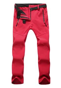 Machbaby Damen Wanderhose Wasserdicht atmungsaktiv Verdickte Softshellhose Outdoorhose Warm Gefüttert Skihose Funktionshose Trekkinghose(Rot,M) von Machbaby