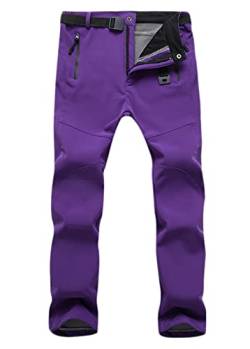 Machbaby Damen Wanderhose Wasserdicht atmungsaktiv Verdickte Softshellhose Outdoorhose Warm Gefüttert Skihose Funktionshose Trekkinghose(Violett,S) von Machbaby