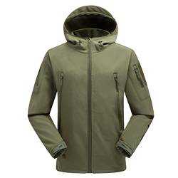 Machbaby Herren Softshelljacke Taktische Feldjack Fleecefutter Wasserdicht Warme Outdoorjacke Winter Armeejacke Windbreaker Jacke mit Kapuze(XS,Dunkelgrün) von Machbaby