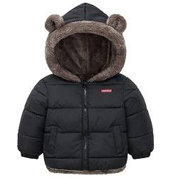 Machbaby Jungen Mädchen Baumwolle daunenmantel Winterjacke mit Kapuze Jacken Kinder Steppjacke Warm Reißverschluss Wintermantel(Schwarz,120) von Machbaby