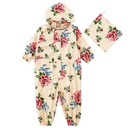 Machbaby Jungen Mädchen Regenmantel Leichter Einteiliger Overall Wasserdichter Regenjacken Atmungsaktiv Reflektoren Regenjacke mit transparenter Hutkrempe(Aprikosen-Blume,1-2 Jahre) von Machbaby