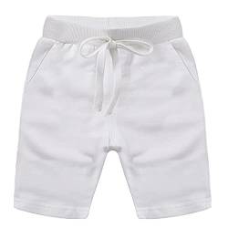 Machbaby Jungen und Mädchen Sommer Elastisch Taille Baumwolle Sport Kurze Hose Einfarbige Shorts mit Gummizug(Weiß,90) von Machbaby