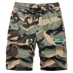 Machbaby Kinder Camouflage Shorts Jungen Kurze Hose Sport Sommer Outdoor Wandern Cargoshorts Freizeithose mit Gummizug(Armeegrün,170) von Machbaby