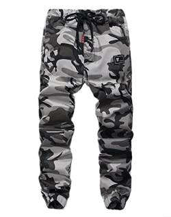 Machbaby Kinder Junge Camouflage Baumwolle Jogginghose Cargohose Freizeithose Jogger Streetwear Slim Fit Sporthose(Grau,150) von Machbaby