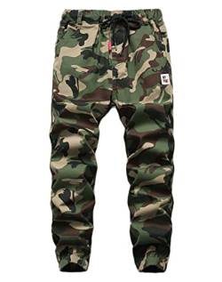 Machbaby Kinder Junge Camouflage Baumwolle Jogginghose Cargohose Freizeithose Jogger Streetwear Slim Fit Sporthose(Grün,130) von Machbaby