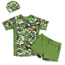 Machbaby Kinder Jungen Badeanzug Set Bademode UPF 50+ UV Schützend Sonnenschutz Schwimmanzug mit Tarnmuster(Zweiteiliger- kurzen Ärmel,116-122) von Machbaby