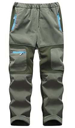 Machbaby Kinder Jungen Mädchen Softshellhose Outdoorhose mit Fleecefütterung Sporthose Atmungsaktiv Warm Funktionshose Regenhose Trekkinghose Skihose(Armeegrün,Etikett 3XL) von Machbaby