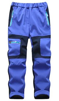 Machbaby Kinder Jungen Mädchen Softshellhose Outdoorhose mit Fleecefütterung Sporthose Atmungsaktiv Warm Funktionshose Regenhose Trekkinghose Skihose(Dunkelblau,Etikett S) von Machbaby