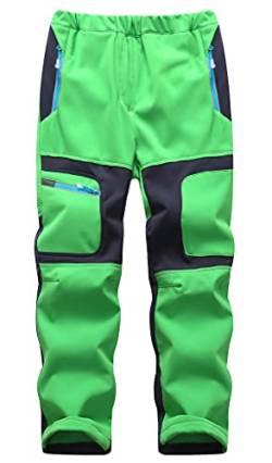 Machbaby Kinder Jungen Mädchen Softshellhose Outdoorhose mit Fleecefütterung Sporthose Atmungsaktiv Warm Funktionshose Regenhose Trekkinghose Skihose(Grün,Etikett 3XL) von Machbaby