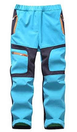 Machbaby Kinder Jungen Mädchen Softshellhose Outdoorhose mit Fleecefütterung Sporthose Atmungsaktiv Warm Funktionshose Regenhose Trekkinghose Skihose(Hellblau,Etikett 2XL) von Machbaby