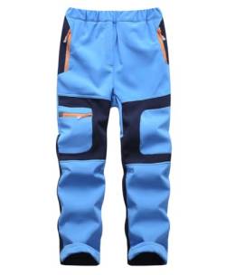 Machbaby Kinder Jungen Mädchen Softshellhose Outdoorhose mit Fleecefütterung Sporthose Atmungsaktiv Warm Funktionshose Regenhose Trekkinghose Skihose(Hellblau,Etikett S) von Machbaby