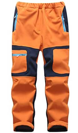 Machbaby Kinder Jungen Mädchen Softshellhose Outdoorhose mit Fleecefütterung Sporthose Atmungsaktiv Warm Funktionshose Regenhose Trekkinghose Skihose(Orange,Etikett 2XL) von Machbaby