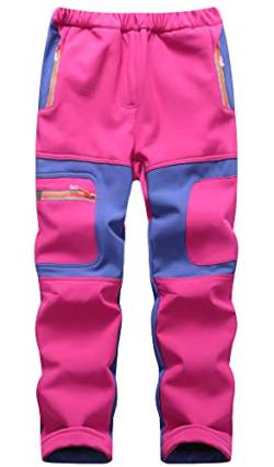 Machbaby Kinder Jungen Mädchen Softshellhose Outdoorhose mit Fleecefütterung Sporthose Atmungsaktiv Warm Funktionshose Regenhose Trekkinghose Skihose(Rosa,Etikett 2XL) von Machbaby