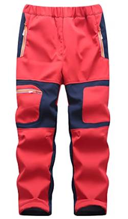 Machbaby Kinder Jungen Mädchen Softshellhose Outdoorhose mit Fleecefütterung Sporthose Atmungsaktiv Warm Funktionshose Regenhose Trekkinghose Skihose(Rot,Etikett M) von Machbaby