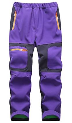 Machbaby Kinder Jungen Mädchen Softshellhose Outdoorhose mit Fleecefütterung Sporthose Atmungsaktiv Warm Funktionshose Regenhose Trekkinghose Skihose(Violett,Etikett M) von Machbaby