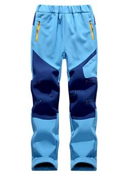 Machbaby Kinder Softshellhose Gefüttert Outdoorhose Sporthose Atmungsaktiv Warm Wasserdicht Funktionshose Jungen Mädchen Trekkinghose Skihose(Hellblau,XL) von Machbaby