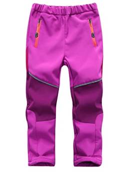 Machbaby Kinder Softshellhose Gefüttert Thermohose mit Reflektor Wasserabweisend Winddicht Atmungsaktiv Herbst Winter Jungen Mädchen Wandern Trekkinghose Funktionshose(Rosérot+weinrot,XL) von Machbaby