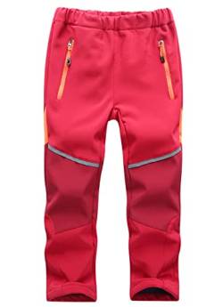 Machbaby Kinder Softshellhose Gefüttert Thermohose mit Reflektor Wasserabweisend Winddicht Atmungsaktiv Herbst Winter Jungen Mädchen Wandern Trekkinghose Funktionshose(Rot+dunkelrot,3XL) von Machbaby