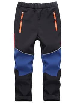 Machbaby Kinder Softshellhose Gefüttert Thermohose mit Reflektor Wasserabweisend Winddicht Atmungsaktiv Herbst Winter Jungen Mädchen Wandern Trekkinghose Funktionshose(Schwarz+blau,2XL) von Machbaby