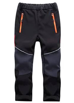 Machbaby Kinder Softshellhose Gefüttert Thermohose mit Reflektor Wasserabweisend Winddicht Atmungsaktiv Herbst Winter Jungen Mädchen Wandern Trekkinghose Funktionshose(Schwarz+grau,S) von Machbaby