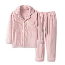 Machbaby Kinder Zweiteiler Schlafanzug Langarm Flanell Pyjama Set für Jungen Mädchen Hausanzug mit Knopfleiste(Rosa,140) von Machbaby