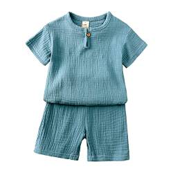 Machbaby Unisex Kinder Baumwolle Leinen Kurzarm T-Shirt und Kurze Hose 2-teiliges Set Sommer Bekleidungsset Lässiges Outfits 1-8 Jahre(Grün,110) von Machbaby