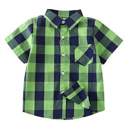 Unisex Kinder 100% Baumwolle Kurzarm Sommer Atmungsaktiv Shirts Freizeit Kariertes Hemd(Grün,150) von Machbaby