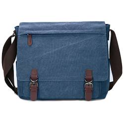Umhängetasche aus Segeltuch für Herren und Damen, Reisetasche, Umhängetasche, 39,6 cm (15,6 Zoll) Laptoptasche, Aktentasche für Business, Blau, Large von Mactso
