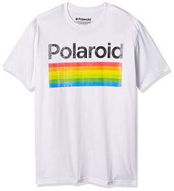 Polaroid Herren Klassisches Logo Vintage Style Rainbow T-Shirt, Weiss/opulenter Garten, Klein von Mad Engine