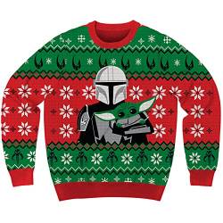 Star Wars The Mandalorian Grogu Team Holiday Christmas Sweater Lizenzprodukt, schwarz, L von Mad Engine