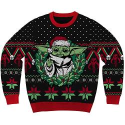 Star Wars The Mandalorian Grogu Wreath Holiday Christmas Sweater Licensed, Schwarz, Mittel von Mad Engine