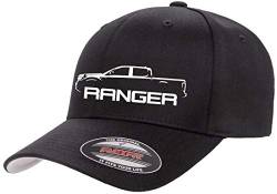 2019 2020 2021 Ford Ranger Dualcab Truck Outline Design Flexfit 6277 Athletic Baseball Fitted Hat Cap, Schwarz, S/M von Maddmax Car Art