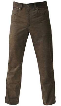 MADDOX Lederhose Glattleder Hose Leder Trachtenhose lang Trachten Lederjeans braun Robustes Nubukleder Biker Jeans Antik-Patina Trachtenlederhose Five-Pocket Reißverschluß Zipp, Größe:35W von Maddox